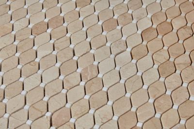 Мозаика Pixel mosaic PIX285 из мрамора Cream marfil, Thassos White 30.5x34.2 бежевая полированная под камень / орнамент, чип 39x24 мм ромб