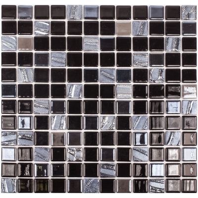 Мозаика Vidrepur С0002797 Mosaic Astra Black (на сетке) 31.7х31.7 матовая черная авантюрин, чип 25x25 квадратный
