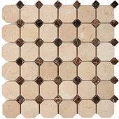 Мозаика Pixel mosaic PIX212 из мрамора Cream marfil, Dark Imperador 30.5x30.5 бежевая / кремовая полированная под мрамор, чип 48x48 мм октагон
