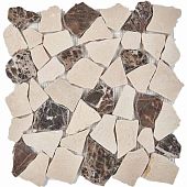 Мозаика Pixel mosaic PIX262 из мрамора Cream marfil, Dark Imperador 30.5x30.5 бежевая / коричневая матовая под камень, чип произвольный