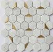 Мозаика Marble Mosaic Hexagon Carrara Gold 29.8x30.5 белая / золотая полированная под камень, чип 48x55 гексагон