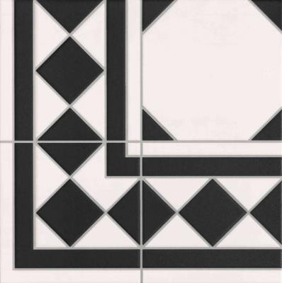 Керамогранит Realonda RLD000029 Oxford Negro Esquina 33.3x33.3 черный / белый матовый с орнаментом