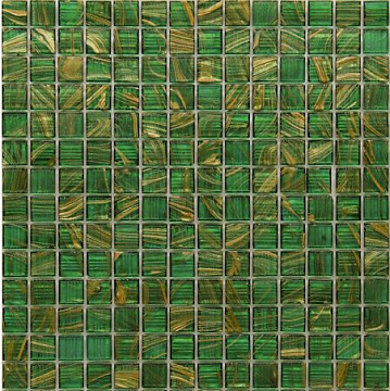 Мозаика ROSE MOSAIC G26 Gold Star (размер чипа 20x20 мм) 32.7x32.7 зеленая глянцевая авантюрин