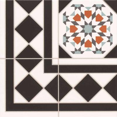 Керамогранит Realonda RLD000026 Oxford Deco Esquina 33.3x33.3 черный / белый матовый с орнаментом