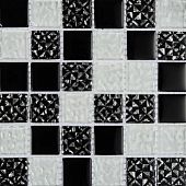 Мозаика Роскошная мозаика МС 2251 30x30 черная/белая/платиновая глянцевая, чип 23x23 квадратный