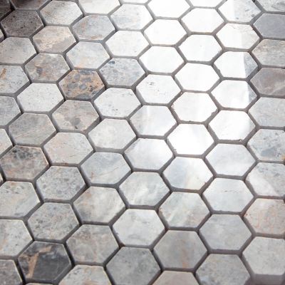 Мозаика Star Mosaic С0003581 Hexagon VLgP 26.5x30.5 серая полированная под мрамор, чип 23x23 мм гексагон