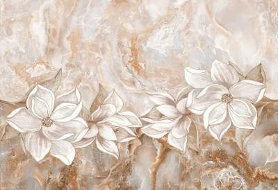 Настенная плитка Primavera TP3045097HS Нимфа Декор Цветы 30x45 коричневая глянцевая под камень / флористика