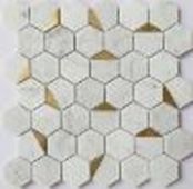 Мозаика Marble Mosaic Hexagon Carrara Gold 29.8x30.5 белая / золотая полированная под камень, чип 48x55 гексагон