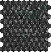 Мозаика Vidrepur С0002970 Nordic № 903 D (на сетке) 30.7x31.7 черная глянцевая / рельефная моноколор, чип гексагон