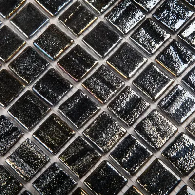 Мозаика Vidrepur С0004531 Aqua Black (на сетке) 31.7х31.7 черная глянцевая авантюрин, чип 25x25 квадратный