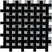 Мозаика Роскошная мозаика МС 786 30x30 Плетенка черная/платиновая  глянцевая, чип 15x15 квадратный/чип 15x48 прямоугольный