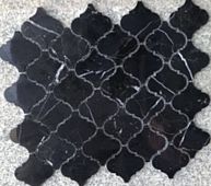 Мозаика Marble Mosaic Arabesco Nero Marquina 27.8x32.5 черная полированная под камень, чип 68x68 фигурный