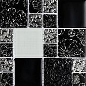Мозаика Роскошная мозаика МС 2233 30x30 микс белая/черная/платиновая глянцевая, чип 23x23/48x48 квадратный
