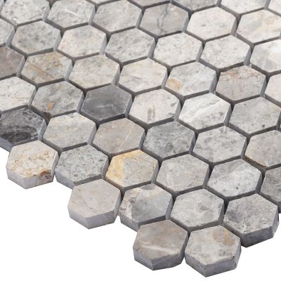 Мозаика Star Mosaic С0003581 Hexagon VLgP 26.5x30.5 серая полированная под мрамор, чип 23x23 мм гексагон