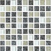 Мозаика Роскошная мозаика МС 2100 30x30 белая/молочная/молочная колотая/платиновая колотая глянцевая, чип 15x15 квадратный
